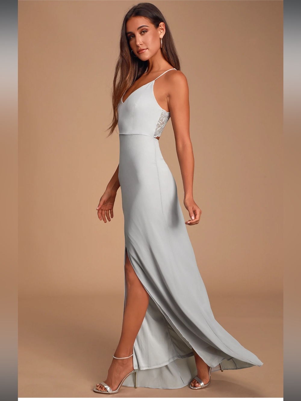 NWT- Story of a Starry Night Lavender Grey Backless Lace Maxi Dress - Picture 2 of 16